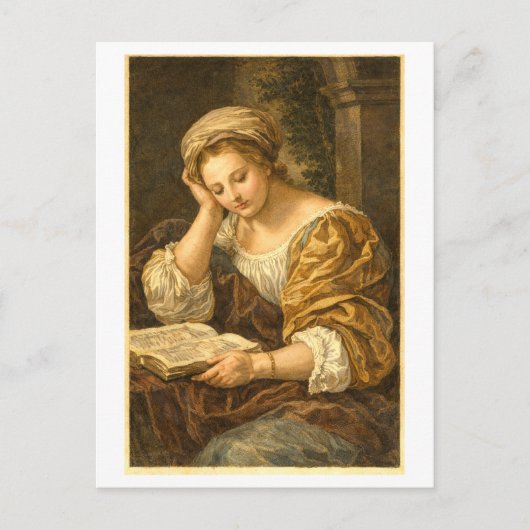 Vintage vrouw lezend briefkaart (Voorkant)