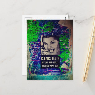 Vintage vrouw maakt tanden schoon Mixed Media Coll Briefkaart