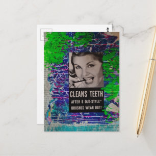 Vintage vrouw maakt tanden schoon tandenborstels s briefkaart