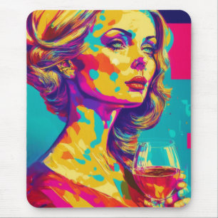 Vintage vrouw met een wijnglas Abstracte Kunst Muismat