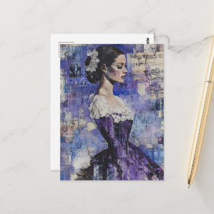 Vintage Vrouw Paarse Collage Mixed Media Briefkaart