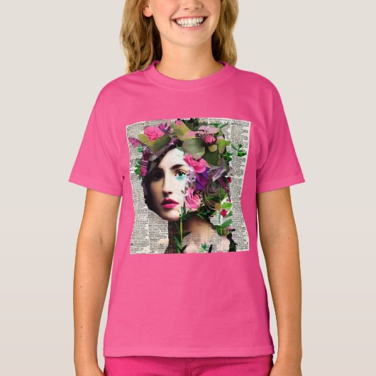 Vintage Vrouw Papier Collage Kunst T-shirt (Voorkant)
