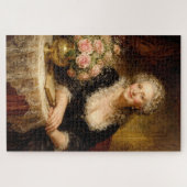 Vintage vrouw poseert met boeket rozen legpuzzel (Horizontaal)