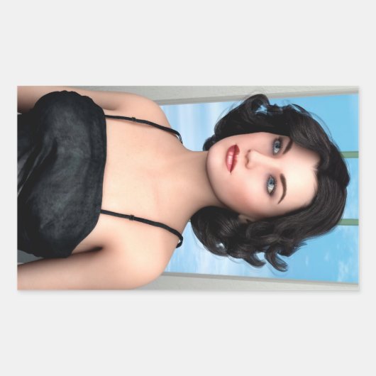 Vintage Vrouw Rechthoekige Sticker (Voorkant)