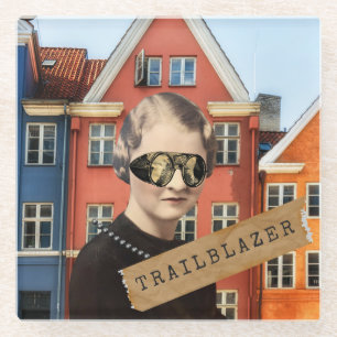 Vintage Vrouw Trailblazer Kitsch Gewijzigde Kunst  Glazen Onderzetter