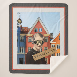 Vintage Vrouw Trailblazer Kitsch Gewijzigde Kunst  Sherpa Deken