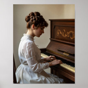Vintage vrouwelijke pianist poster