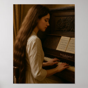Vintage vrouwelijke pianist poster