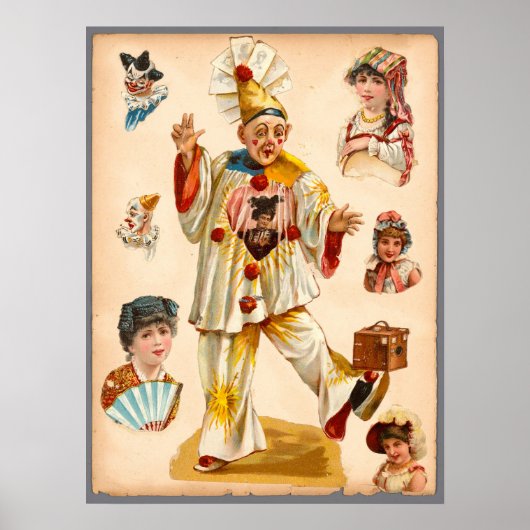 Vintage Vrouwen & Circusclowns Ephemera Collage Poster (Voorkant)