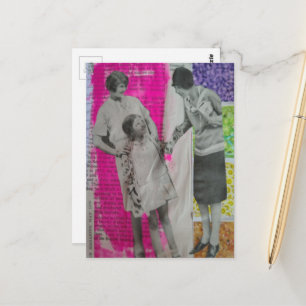 Vintage Vrouwen en een Meisje Kleurrijke Collage Briefkaart