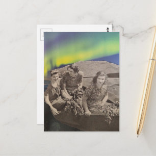 Vintage Vrouwen in een Boot Noorderlicht Collage Briefkaart