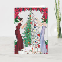 Vintage vrouwen uit de jaren 20 versieren kerstboo