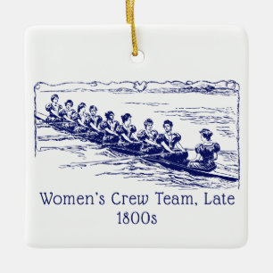 Vintage vrouwenroeiteam op meer eind 1800s keramisch ornament