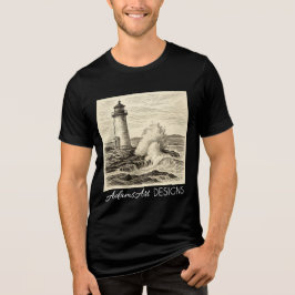 Vintage Vuurtoren Inkt Tekening Tri-Blend Shirt