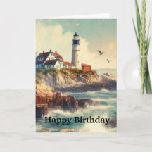 Vintage Vuurtoren Waterverf Happy Birthday 
