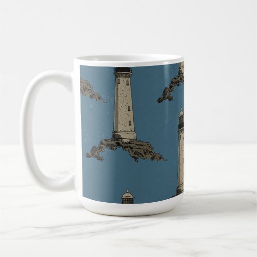 Vintage vuurtorenpatroon koffiemok (Links)