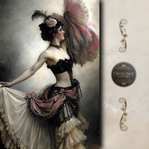Vintage waaierdanseres in roze en zwarte decoupage tissuepapier