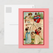 Vintage waar Valentijn, kinderen, cupid, hart Feestdagenkaart (Voorkant / Achterkant)