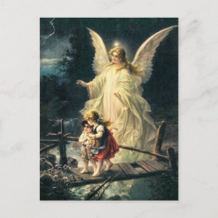Vintage Wächter Engel und Kinder auf Brücke Briefkaart