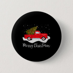 Vintage Wagon Christmas Tree on Car Xmas red Truc Ronde Button 5,7 Cm