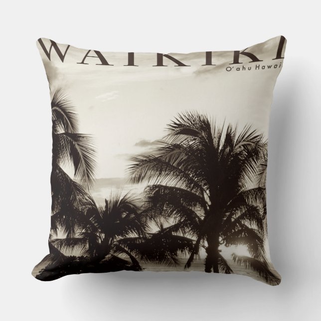 Vintage Waikiki Hawaiaanse Palm Kussen (Voorkant)