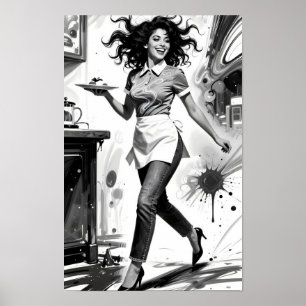 Vintage Waitresser Charm Poster met Vrolijkheid in