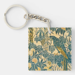 Vintage Walter Crane Ara- en citrusvruchtkunst Sleutelhanger
