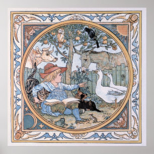 Vintage Walter Crane: Het kind, de dieren Poster