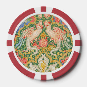 Vintage Walter Crane Kaketoe en Pauw Kunst Poker Chips