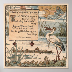Vintage Walter Crane: King log & King stork small Poster