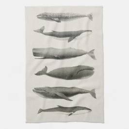 Vintage Walvis Kunstcollage Theedoek