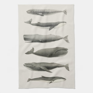 Vintage Walvis Kunstcollage Theedoek