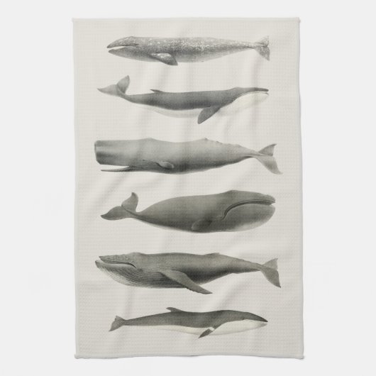 Vintage Walvis Kunstcollage Theedoek (Verticaal)