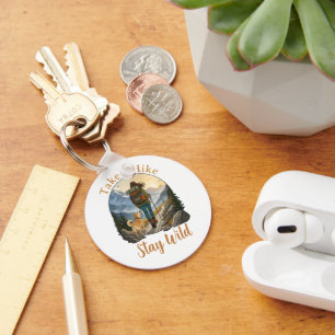 Vintage Wandelen met Hond Retro Badge Wandel blijf Sleutelhanger