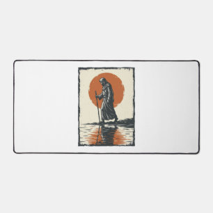Vintage Wandelende Figuur Zonsondergang Reflectie  Bureaumat