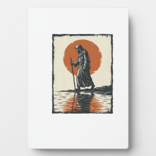 Vintage Wandelende Figuur Zonsondergang Reflectie Fotoplaat