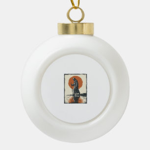 Vintage Wandelende Figuur Zonsondergang Reflectie  Keramische Bal Ornament