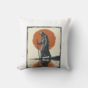 Vintage Wandelende Figuur Zonsondergang Reflectie Kussen