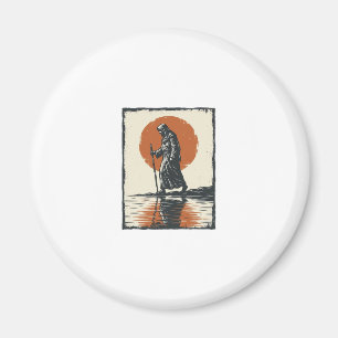 Vintage Wandelende Figuur Zonsondergang Reflectie  Magneet