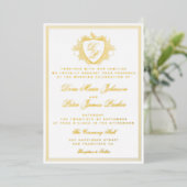 Vintage wapen goud folie monogram bruiloft uitnodiging (Staand Voorkant)