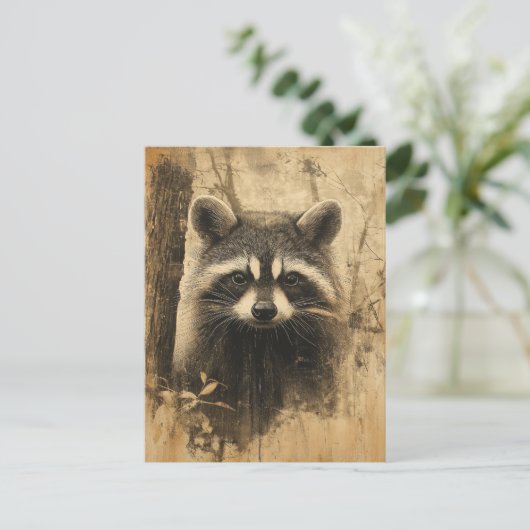 Vintage Waschbären Portrait Briefkaart (Staand voorkant)