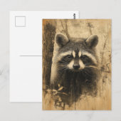 Vintage Waschbären Portrait Briefkaart (Voorkant / Achterkant)