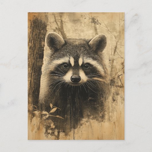 Vintage Waschbären Portrait Briefkaart (Voorkant)