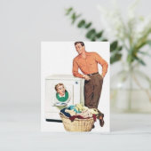 vintage wasdamestoestel man briefkaart (Staand voorkant)