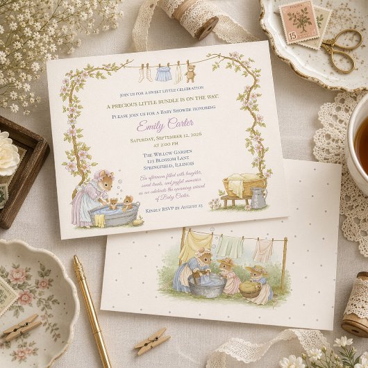 Vintage Wasmachine Dag Baby Shower Kaart