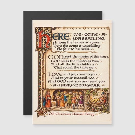 Vintage Wassail Lied Verluchte Manuscript Kunst (Voorkant / Achterkant)
