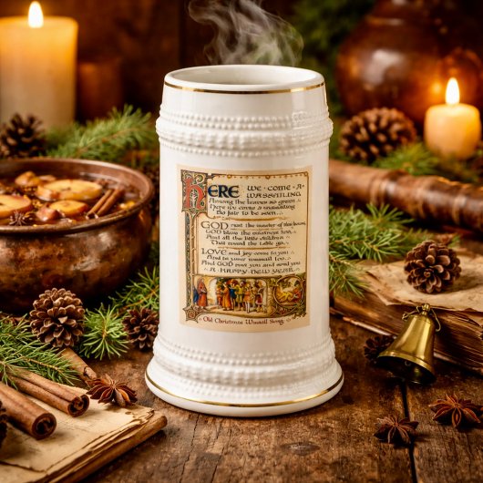 Vintage Wassail Lied Verluchte Manuscript Kunst Bierpul