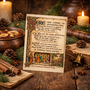 Vintage Wassail Lied Verluchte Manuscript Kunst Briefkaart