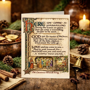 Vintage Wassail Lied Verluchte Manuscript Kunst Kaart