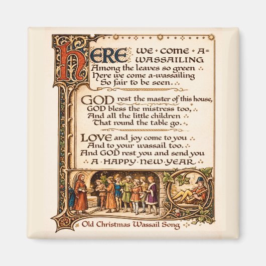 Vintage Wassail Lied Verluchte Manuscript Kunst Magneet (Voorkant)